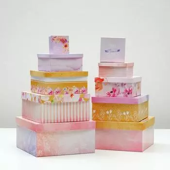 Набор коробок 10 в 1 "Цветы", 25,5 х 25,5 х 13 - 7 х 7 х 4 см