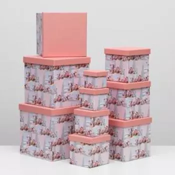 Набор коробок 10 в 1 квадратный "Новогодние шары" 26,5 х 26,5 - 8,5 х 8,5 см