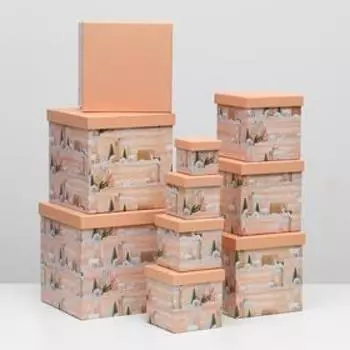 Набор коробок 10 в 1 квадратный "Зима" 26,5 х 26,5 - 8,5 х 8,5 см