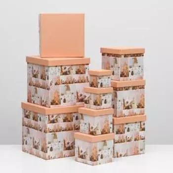 Набор коробок 10 в 1 квадратный "Новогодний"26,5 х 26,5 - 8,5 х 8,5 см