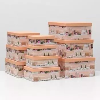 Набор коробок 10 в 1 прямоугольный "Новогодняя картинка" 37,5 х 29 х 16 - 19 х 13 х 7 см