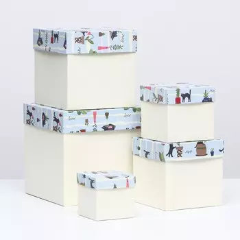 Набор коробок №2 5 в 1 коты 22,5х22,5х22,5 - 9,5х9,5х9,5см