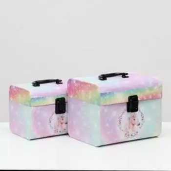 Набор коробок 2 в 1, "Единорог", розовый сундук, 22 x 17 x 17.8 - 19 x 14 x 14.8 см