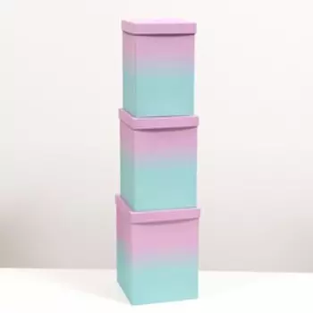 Набор коробок №3 3 в 1 розово-бирюзовый 18 х 18 х 25 - 15 х 15 х 23 см