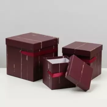 Набор коробок 3 в 1, бордовый, 20 х 20 х 20 -13 х 13 х 13 см