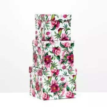 Набор коробок 3 в 1, "Цветы", 20.5 x 20.5 x 16.5 - 15.5 x 15.5 x 14.5 см