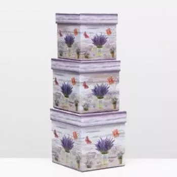 Набор коробок 3 в 1 "Лаванда", 16 х 16 х 16 - 13 х 13 х 13 см