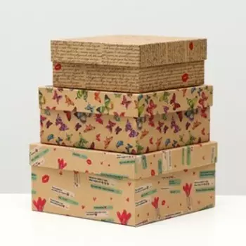 Набор коробок 3 в 1 "Послание 2", 19 х 19 х 9,5 - 15,5 х 15,5 х 6,5 см