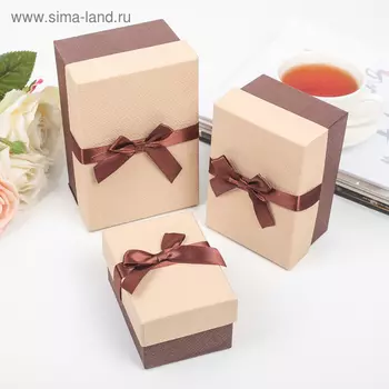 Набор коробок 3 в 1, с бантом, коричневый, 16 х 10,5 х 8 - 11 х 8 х 6 см