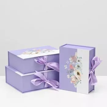 Набор коробок 3 в 1, с откидной крышкой, фиолетовый, 30.3 x 21.5 x 10.2 - 24.3 x 17.5 x 8.2 см