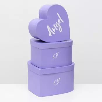 Набор коробок 3 в 1 "Сердца" фиолетовый, 29 x 28 x 16-23 x 22 x 12 см