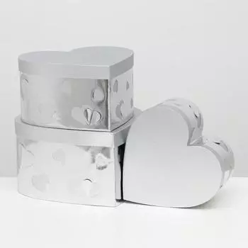 Набор коробок 3 в 1 "Сердца" серебристый, 29 x 16-23 x 12 см