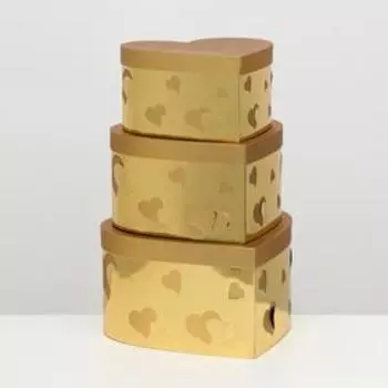 Набор коробок 3 в 1 "Сердца" золотой, 29 x 16-23 x 12 см