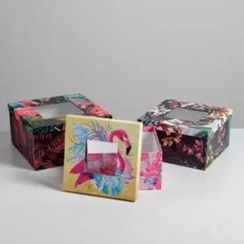 Набор коробок с PVC окном 3 в 1 «Фламинго», 18 × 18 × 10‒22 × 22 × 12 см
