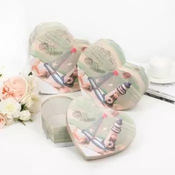 Набор коробок в форме сердца 3 в 1 "Морской бриз", 24 х 21 х 10 - 19 х 16,5 х 7 см