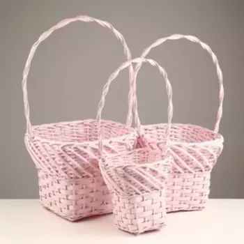 Набор корзин плетеных, 29х29х24, 24х24х22, 19х19х19 см, 3шт, розовый, ива