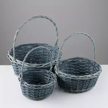 Набор корзин плетёных, 3 шт., 363614 см, 303012.5 см, 252511 см, ива, серая