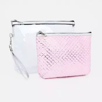 Набор косметичек 2 в 1 на молнии, с ручкой, цвет розовый