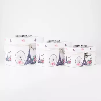 Набор косметичек на молниях, 3 в 1, цвет белый