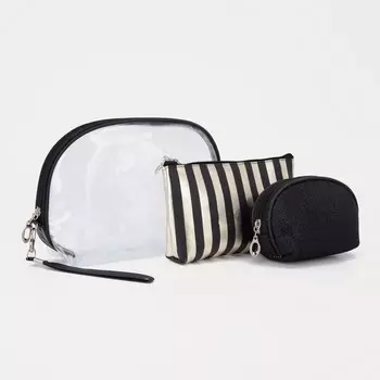 Набор косметичек на молниях, 3 в 1, цвет чёрный/бронзовый