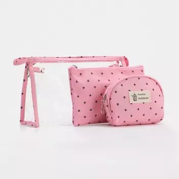 Набор косметичек на молниях, 3 в 1, цвет розовый