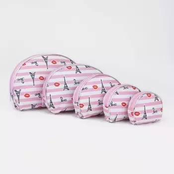 Набор косметичек 5 в 1 на молниях, цвет розовый