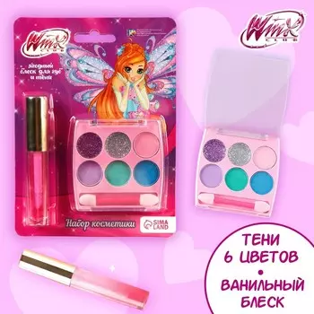 Набор косметики, блеск 8 мл, тени 6 цветов, аромат клубники "Блум", WINX