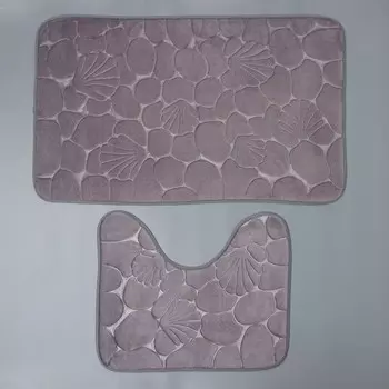 Коврики для ванной и туалета Доляна «Галька, ракушки», 2 шт., 4050 см, 5080 см, серые