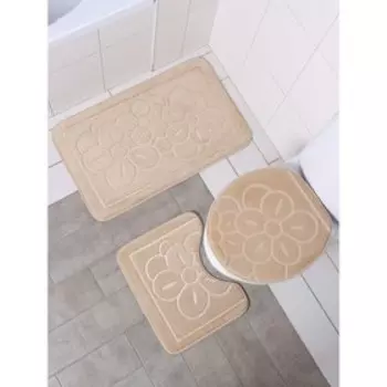 Коврики для ванной и туалета Доляна, 3 шт., 3643 см, 4050 см, 5080 см, бежевые