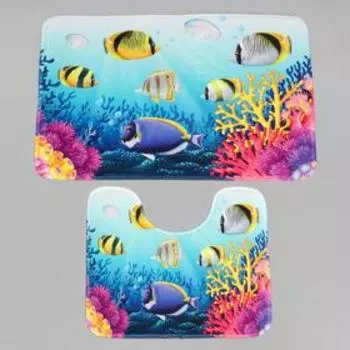 Набор ковриков для ванной и туалета Доляна «Аквариум», 2 шт: 7950, 5039 см