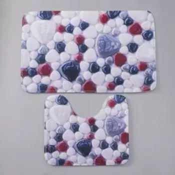 Набор ковриков для ванной и туалета Доляна «Цветная галька», 2 шт: 40×50, 50×80 см