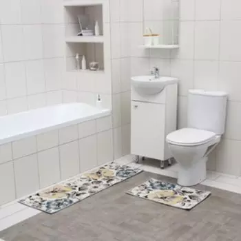 Набор ковриков для ванной и туалета Доляна «Цветы», 2 шт: 40×60, 45×120 см