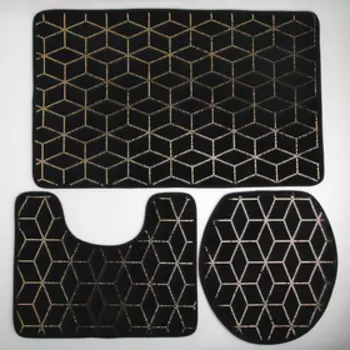 Набор ковриков для ванны и туалета Доляна «Геометрик», 3 шт: 3540, 4050, 5080 см, цвет чёрный