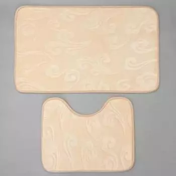 Набор ковриков для ванны и туалета Доляна «Грация», 2 шт: 40×50, 50×80 см, цвет бежевый