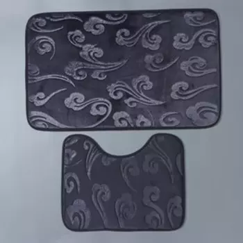 Коврики для ванной и туалета «Доляна. Грация», 2 шт., 4050 см, 5080 см, серые
