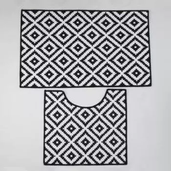 Набор ковриков для ванной и туалета Доляна «Грета», 2 шт: 5080, 4050 см, цвет чёрно-белый