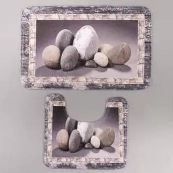 Набор ковриков для ванной и туалета Доляна «Камушки», 2 шт: 4570, 3945 см