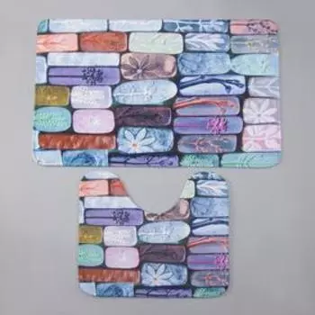 Набор ковриков для ванной и туалета Доляна «Кирпичики», 2 шт: 4050, 5080 см