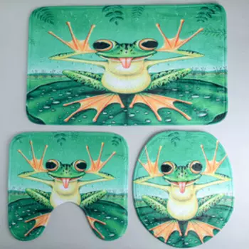 Набор ковриков для ванной и туалета Доляна «Лягушонок», 3 шт: 37×42, 40×45, 45×75 см