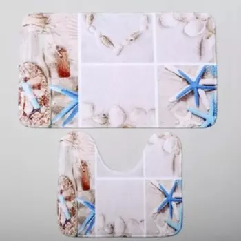 Набор ковриков для ванной и туалета Доляна «Морская бутыль», 2 шт: 40×45, 45×75 см