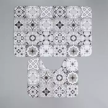 Набор ковриков для ванной и туалета Доляна «Плитка», 2 шт: 5080, 4050 см, цвет коричневый