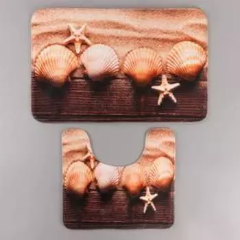 Набор ковриков для ванной и туалета Доляна «Ракушки», 2 шт: 4570, 3945 см