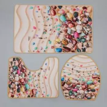 Коврики для ванной и туалета Доляна «Ракушки», 3 шт., 5080, 5040, 4043 см