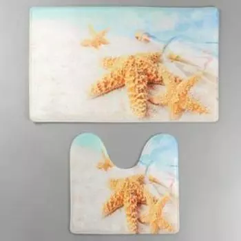 Коврики для ванной и туалета Доляна «Звёзды на песке», 2 шт: 3745 см, 4575 см