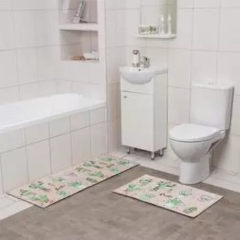 Набор ковриков универсальных Доляна «Кактусы», 2 шт: 45×120, 45×75 см