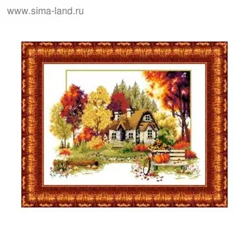 Набор крестом канва с рисунком «Осенний домик»