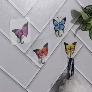 Крючок на липучке «Бабочки», 4 шт, цвет и рисунок МИКС