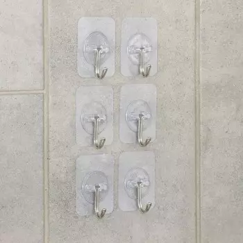 Крючки самоклеящиеся Доляна «Классика», 6 шт., прозрачные