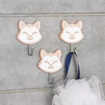 Набор крючков на липучке «Кошки», 3 шт, цвет МИКС, рисунок МИКС