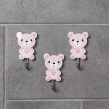 Крючок на липучке «Медведи», 3 шт, рисунок МИКС